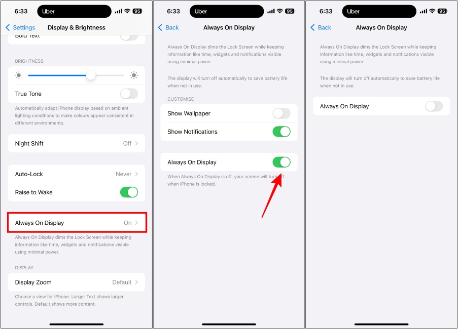 Disable Always on Display on iPhone