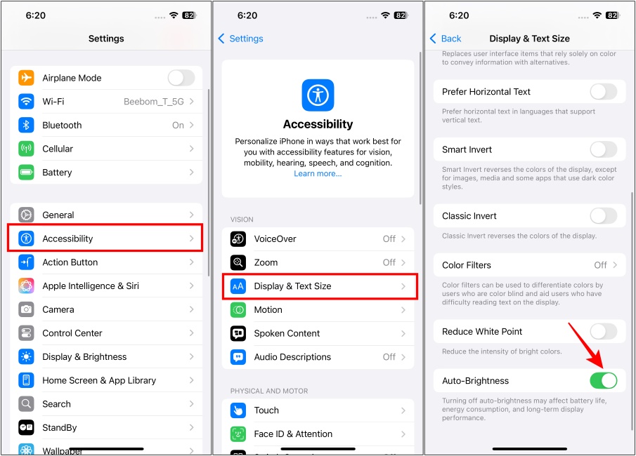Enable Auto Brightness to improve battery life on iPhone
