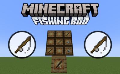 Fishing rod and items used in crafting it in Minecraft