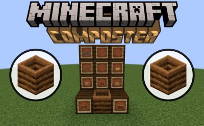 Wooden slabs in item frames and a Minecraft composter block in front