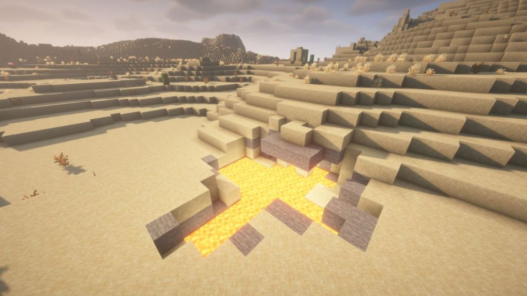 Minecraft Lava pool in a desert biome