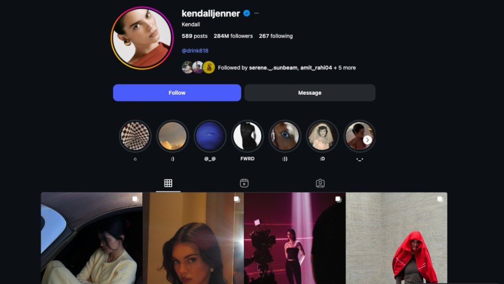 Most followed Instagram account Kendel Jenner screenshot