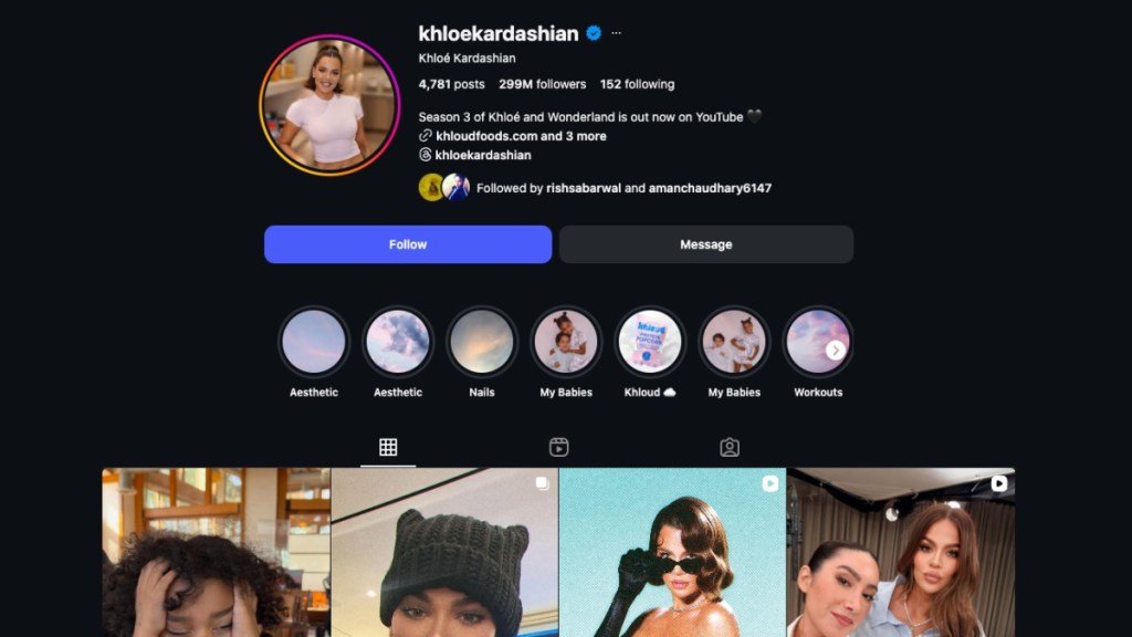 Most followed Instagram account Khloe Kardashian screenshot