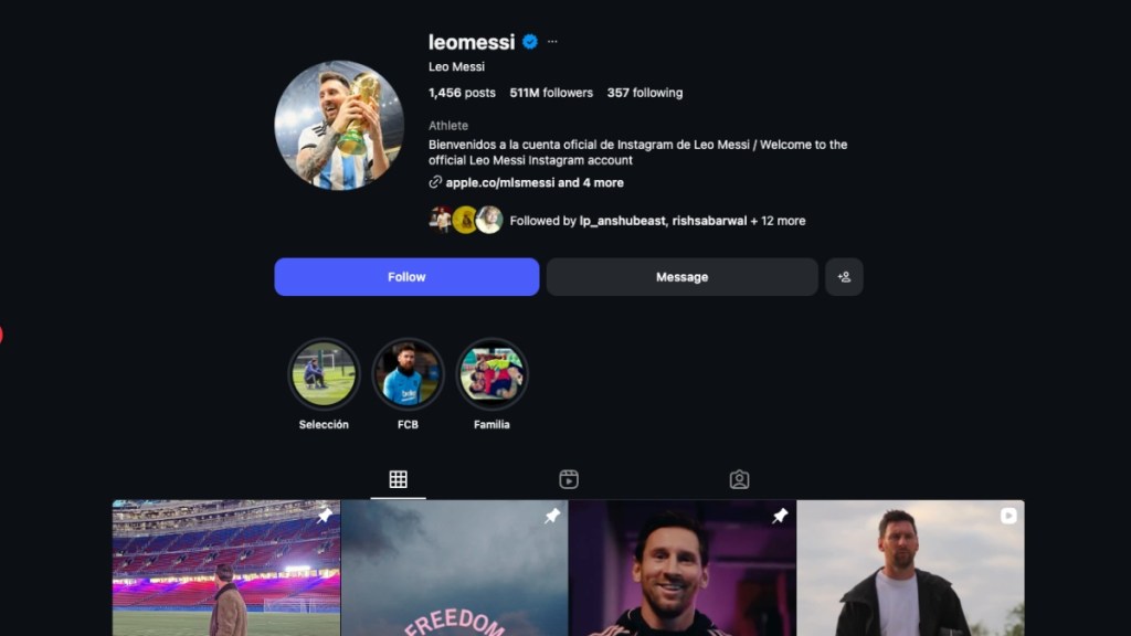 Most followed Instagram account Messi screenshot