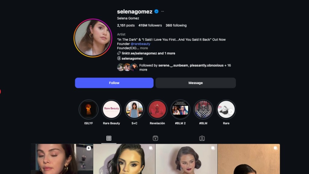 Most followed Instagram account Salena Gomez screenshot
