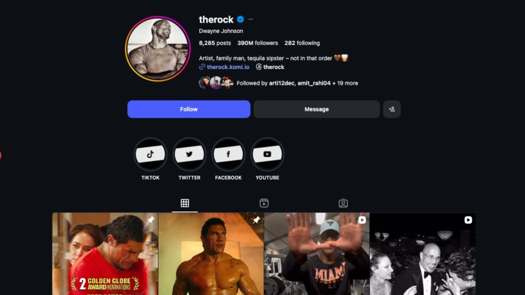 Most followed Instagram account The Rock screenshot