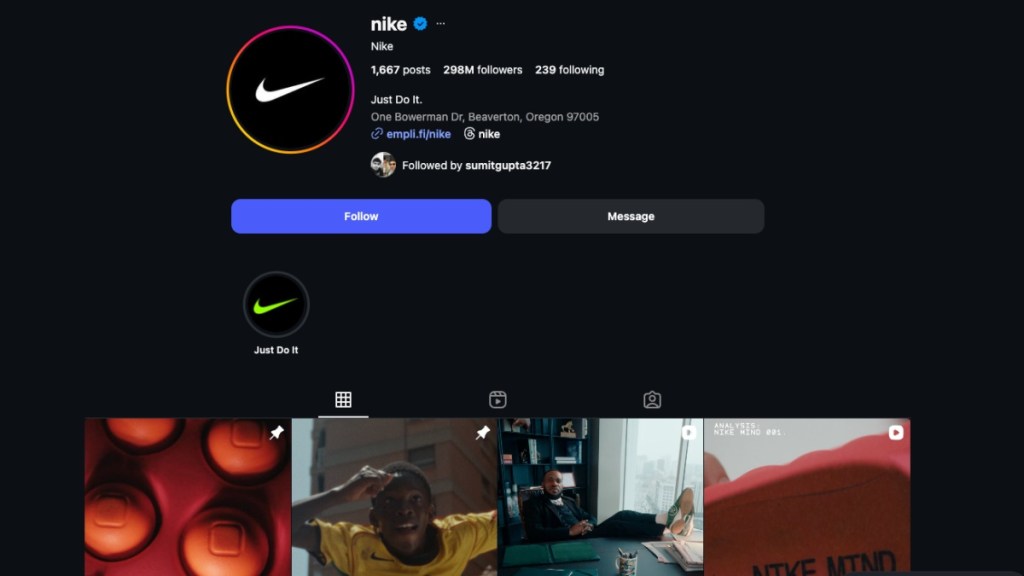 Most followed account on Instagram Nike