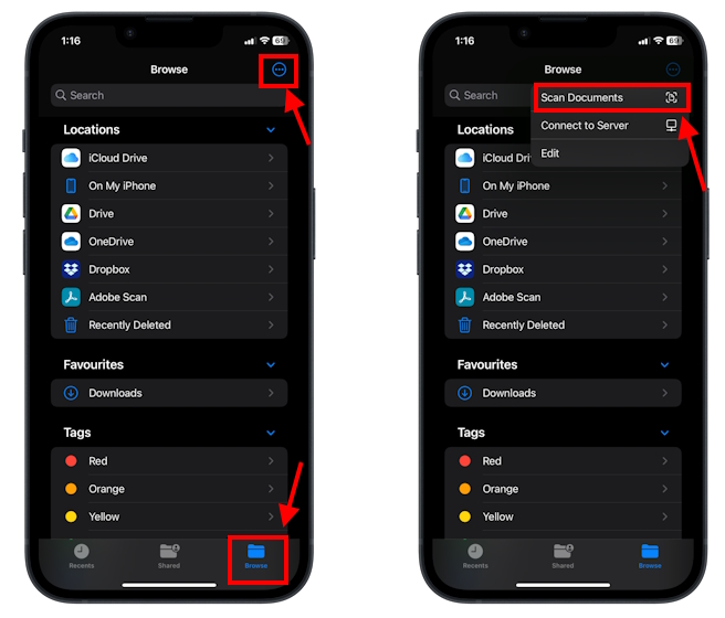 Scan Documents on iPhone via Files app