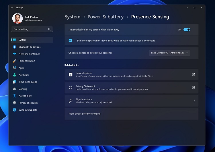 Presence Sensing in windows 11