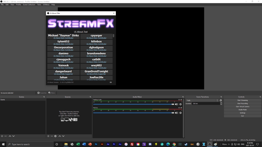 streamfx in OBS window in action
