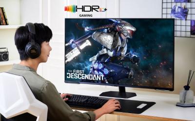 This image represents an individual playing a game on a Samsung display