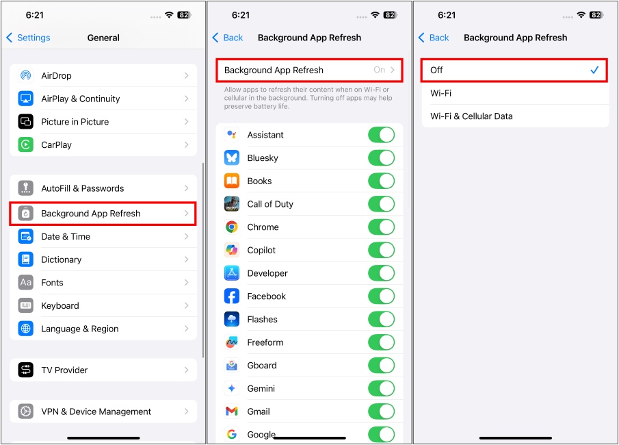 Turn off Background App Refresh