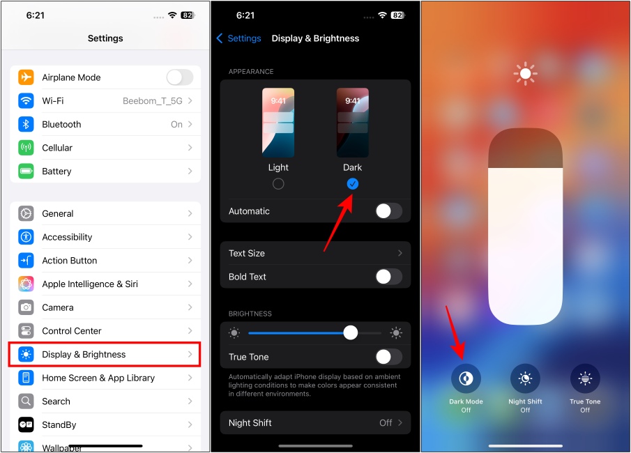 Turn on Dark Mode on an iPhone