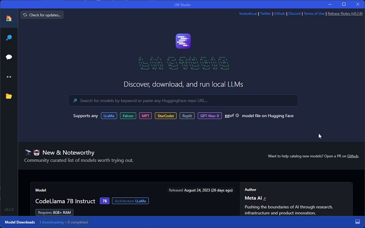 lm studio home interface