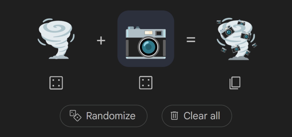 Combining a tornado and camera emoji in the emoji kitchen on Google Search