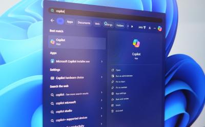 shot of a Windows 11 computer showing the Microsoft Copilot app icon inside the Start Menu