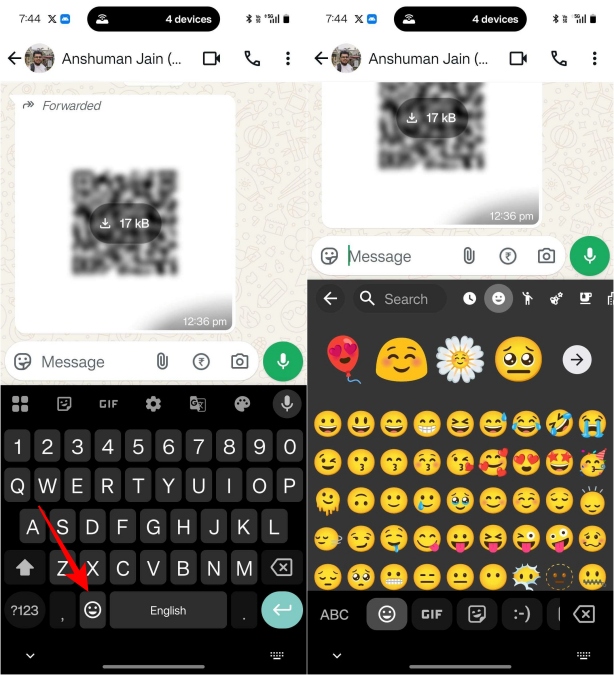 Opening the emoji kitchen in the Gboard keyboard app on Android