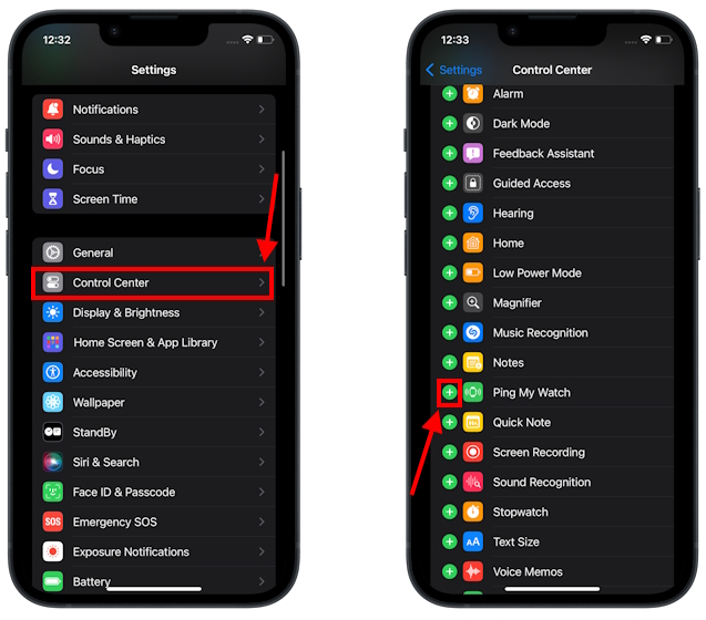 Adding Ping My Watch option to Control Center