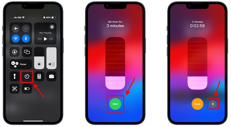 Set a timer on iPhone via Control Center