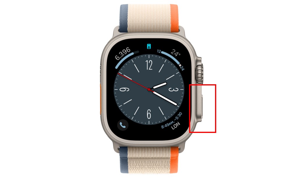 Side button on the Apple Watch highlighted