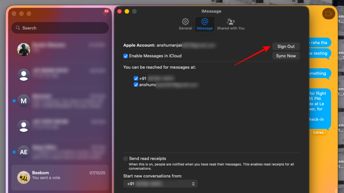 Signing out of iMessage Screenshot on Mac 