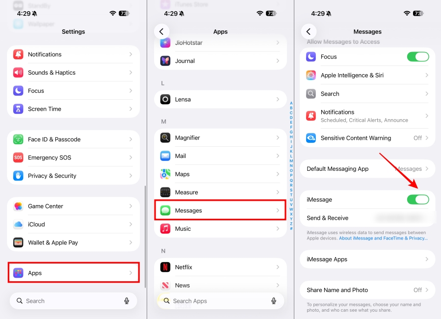 Steps to Open Messages Settings in iPhone
