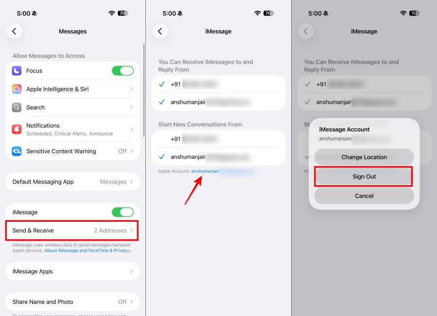 Steps to Sign out of iMessage on iPhone Screenshot