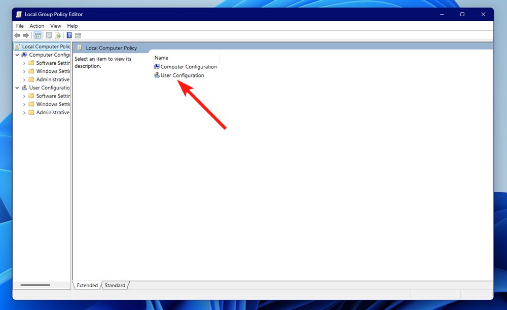 Group policy editor with user configuration option
