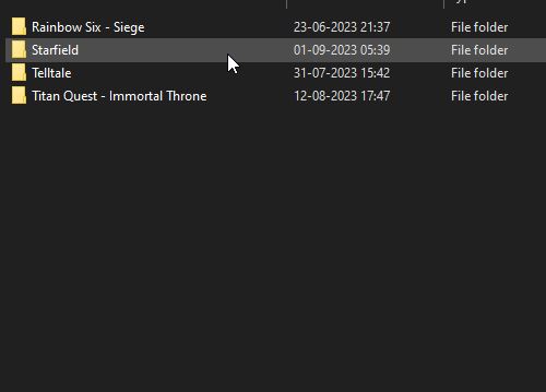 Select the Starfield folder to create the file