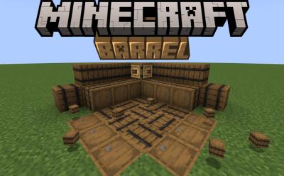 Barrel blocks in different rotations and in item form in Minecraft