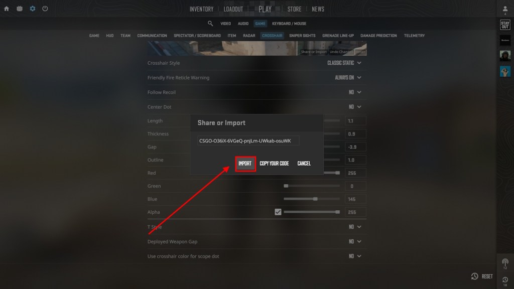 Importing CS2 Crosshair