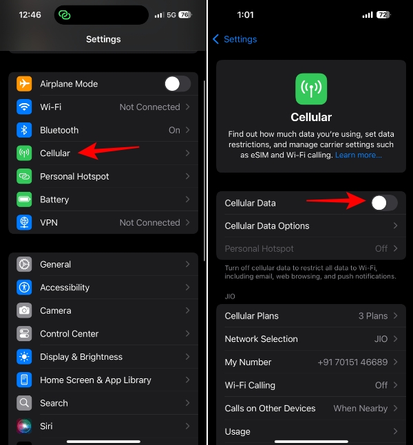 Turn on Cellular Data settings