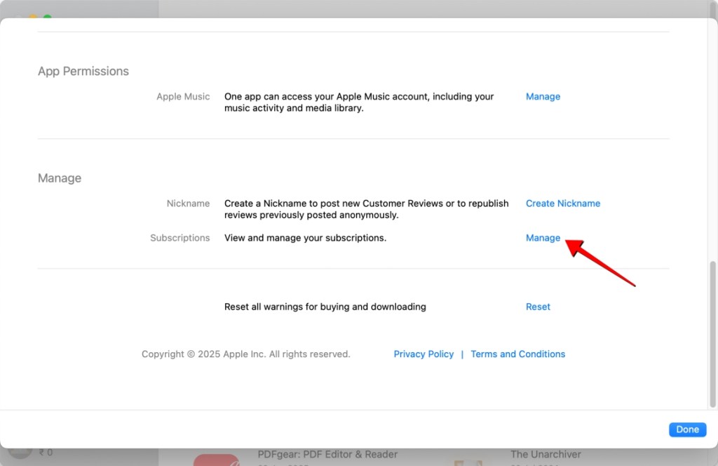 screenshot demonstrating the process of canceling Apple Music subscription on Mac using App Store