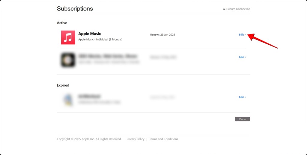 screenshot demonstrating the process of canceling Apple Music subscription on Windows PC using Apple Music App