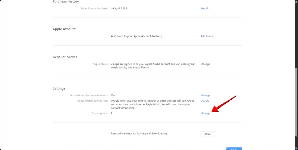 screenshot demonstrating the process of canceling Apple Music subscription on Windows PC using Apple Music App