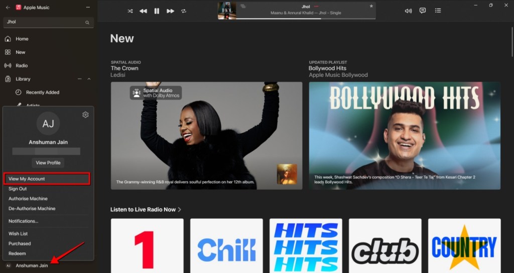 screenshot demonstrating the process of canceling Apple Music subscription on Windows PC using Apple Music App
