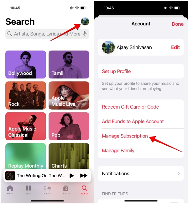 screenshots demonstrating the process of canceling Apple Music subscription on iPhone using Apple Music App