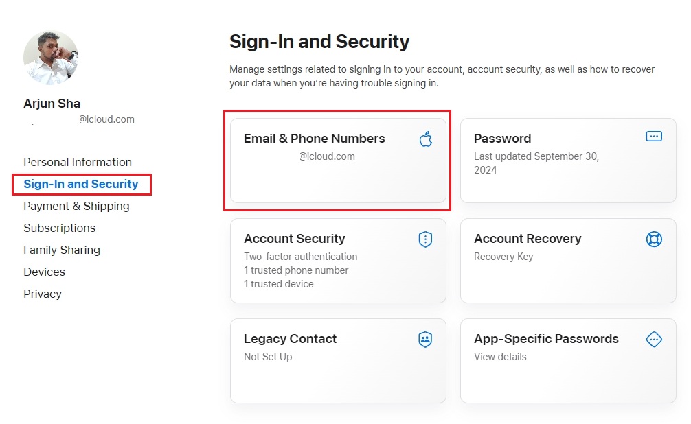 change apple id online
