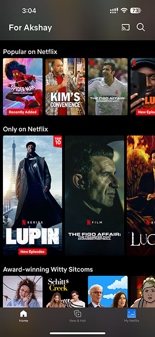 netflix app homepage