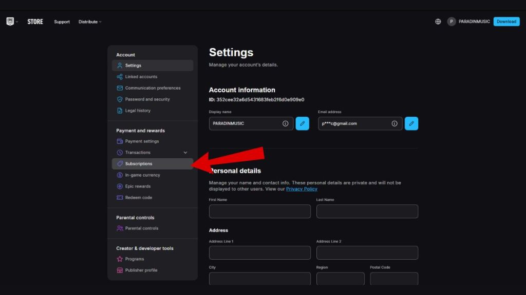 Subscription settings for Fortnite Crew cancellation