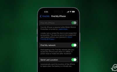 illustration of an iPhone previewing the Find My iPhone screen with toggles to turn it off in a green gradient background