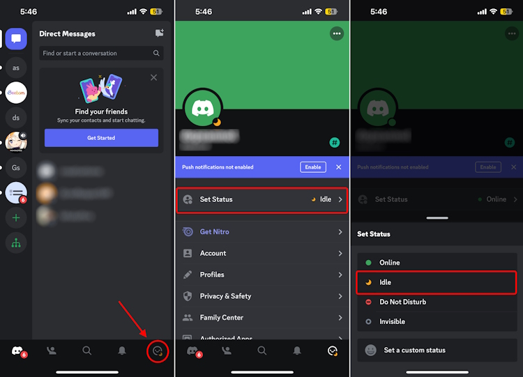 How to set Discord status to idle on iOS