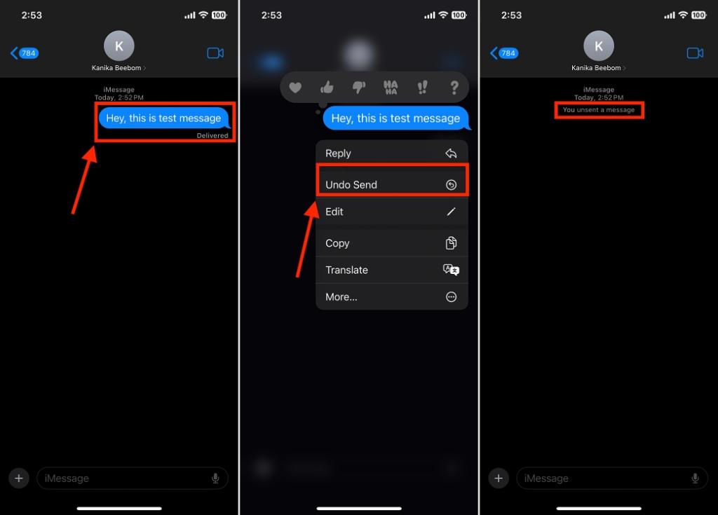 steps to unsend a message on iPhone