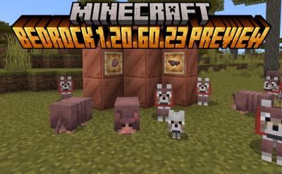 Armadillo mobs, wolves with wolf armor and scutes and wolf armor in item frames in the latest Minecraft Bedrock Preview