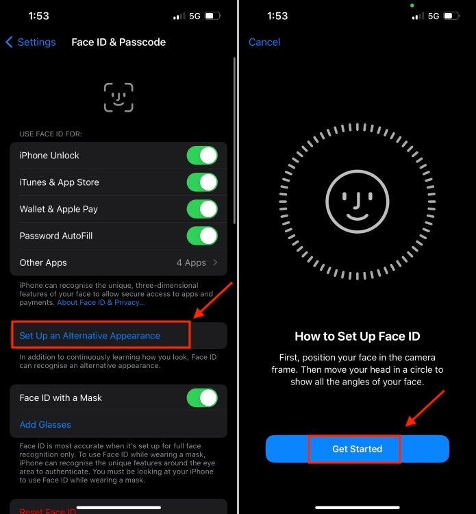 Set Up an Alternate Appearance option on iPhone