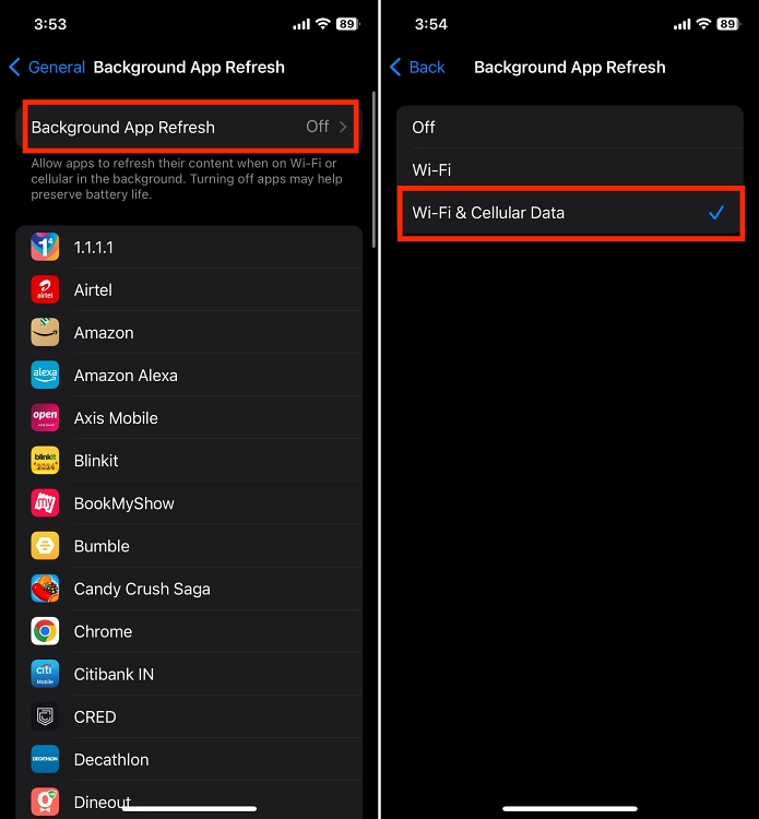 turning on background app refresh on iPhone