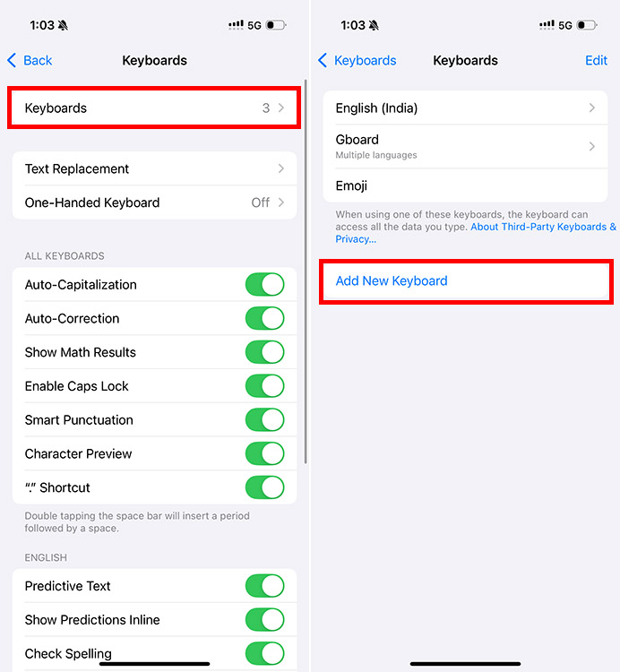 Add a new keyboard language on iPhone
