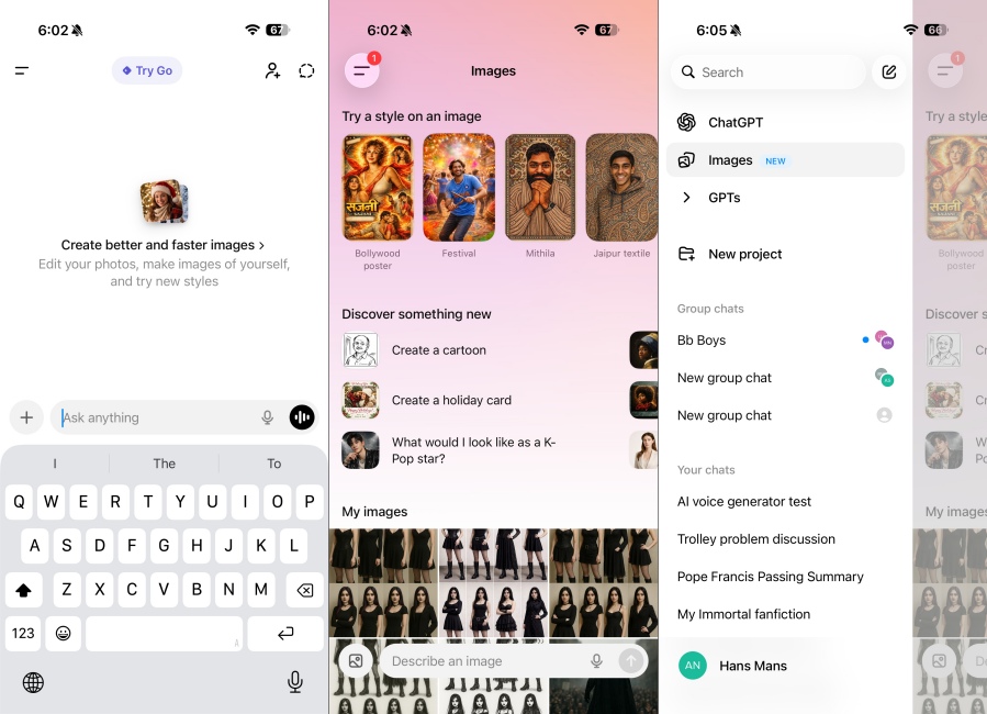 ChatGPT AI App screenshots side-by-side