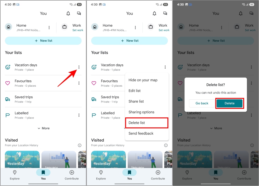 Delete Location List on Google Maps