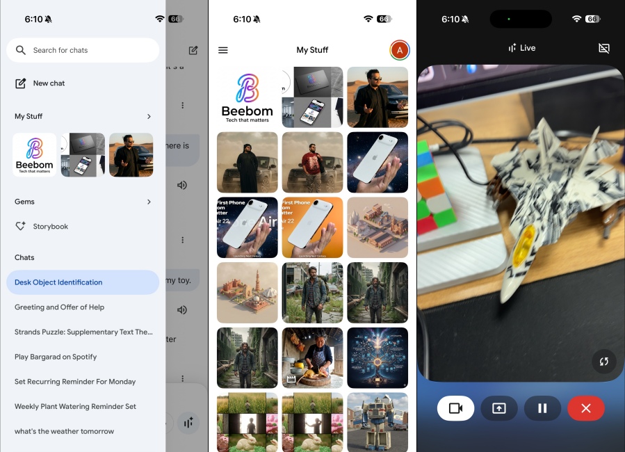 Google Gemini Live Screenshots on iPhone